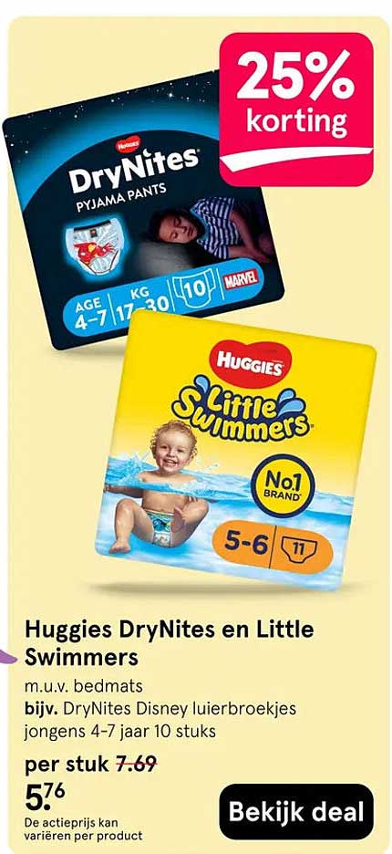 Huggies DryNites en Little Swimmers 25% korting
