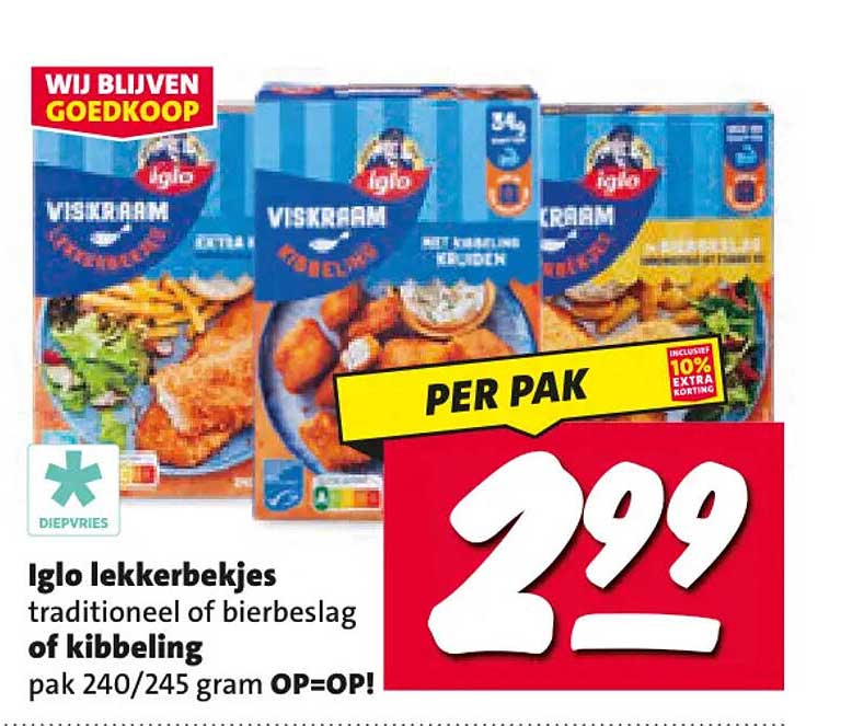 Iglo lekkerbekjes traditioneel of bierbeslag of kibbeling pak 240/245 gram OP=OP!
