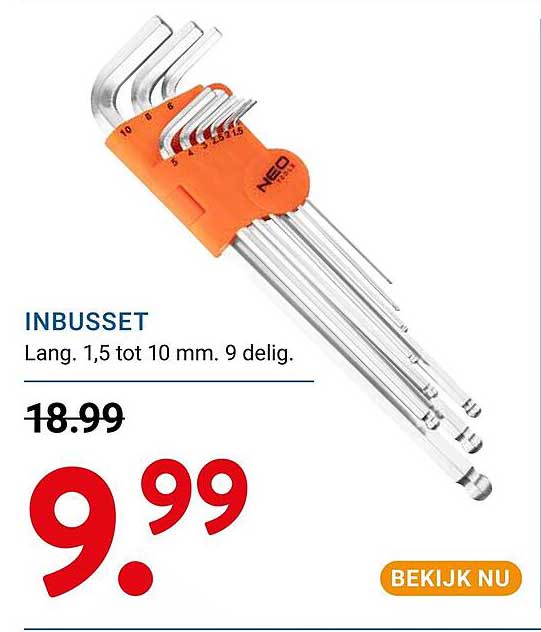 INBUSSET Lang. 1,5 tot 10 mm. 9 delig.