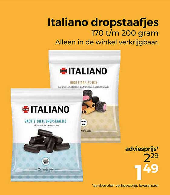Italiano dropstaafjes 170 t/m 200 gram