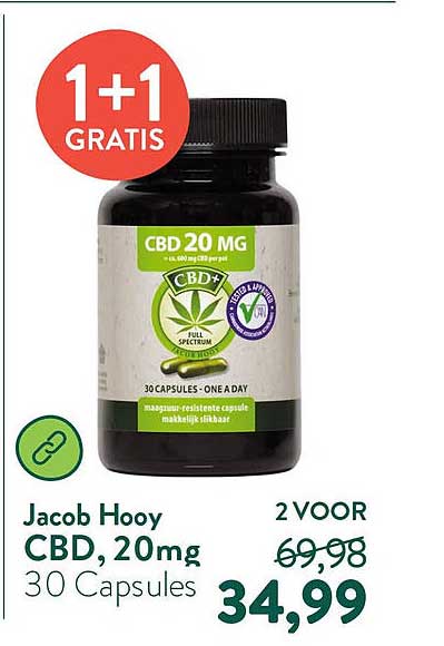 Jacob Hooy CBD, 20mg 30 Capsules 1+1 GRATIS