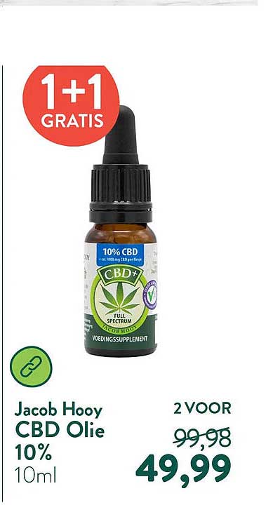 Jacob Hooy CBD Olie 10% 10ml 1+1 GRATIS