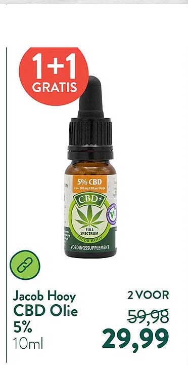 Jacob Hooy CBD Olie 5% 10ml 1+1 GRATIS