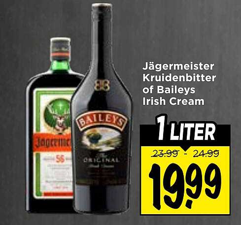 Jägermeister Kruidnotenbitter of Baileys Irish Cream 1 LITER