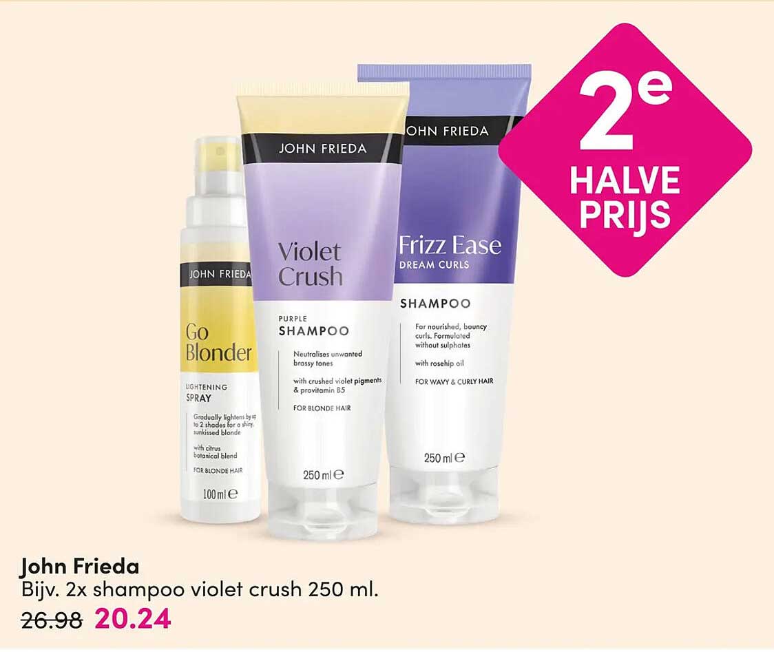 John Frieda Bijv. 2x shampoo violet crush 250 ml. 2e halve prijs