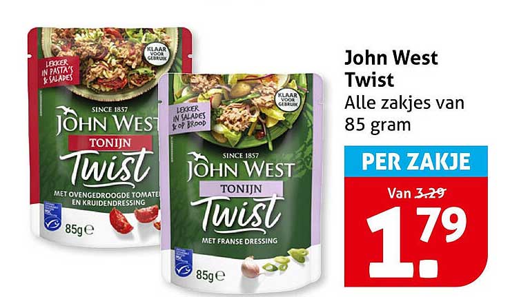 John West Twist Alle zakjes van 85 gram PER ZAKJE
