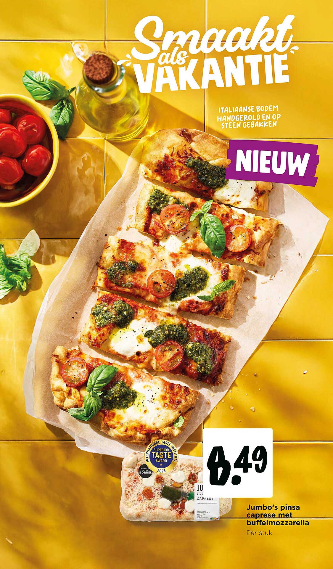 Jumbo's pinsa caprese met buffelmozzarella