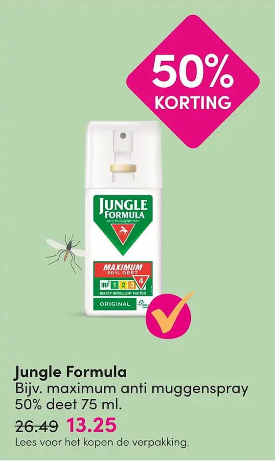 Jungle Formula Bijv. maximum anti muggenspray 50% deet 75 ml.