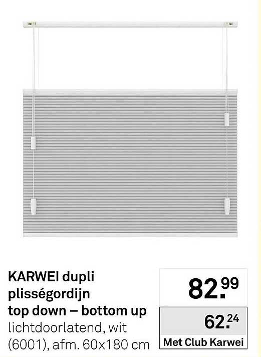 KARWEI dupli plisségordijn top down – bottom up lichtdoorlatend, wit (6001), afm. 60x180 cm