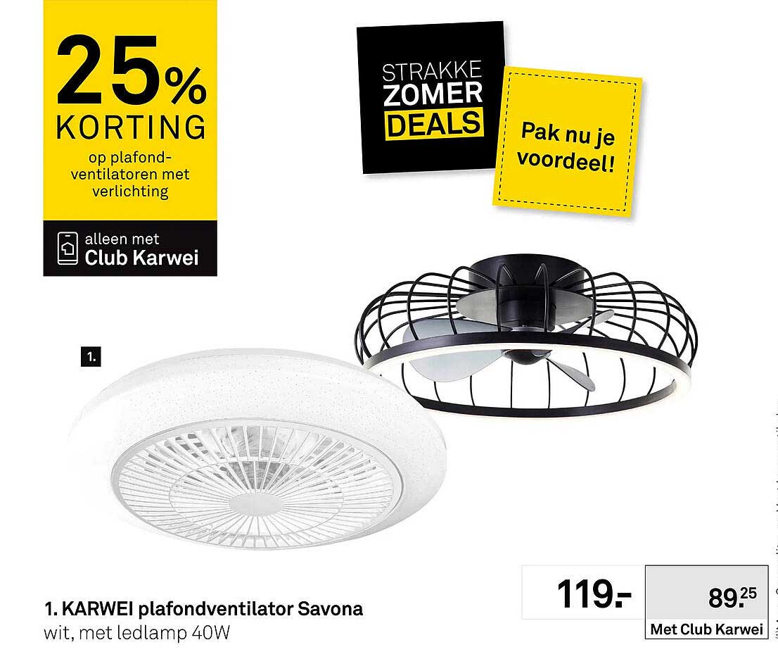 KARWEI plafondventilator Savona wit, met ledlamp 40W