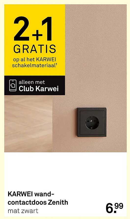 KARWEI wand-contactdoos Zenith mat zwart 2+1 GRATIS