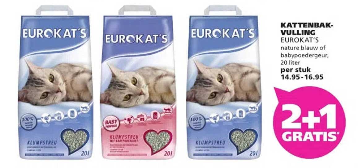 KATTENBAK-VULLING EUROKAT’S nature blow of babypoedergeur, 20 liter per stuk 14.95-16.95 2+1 GRATIS*