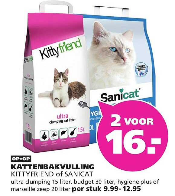 KATTENBAKVULLING KITTYFRIEND of SANICAT 2 VOOR 16.-