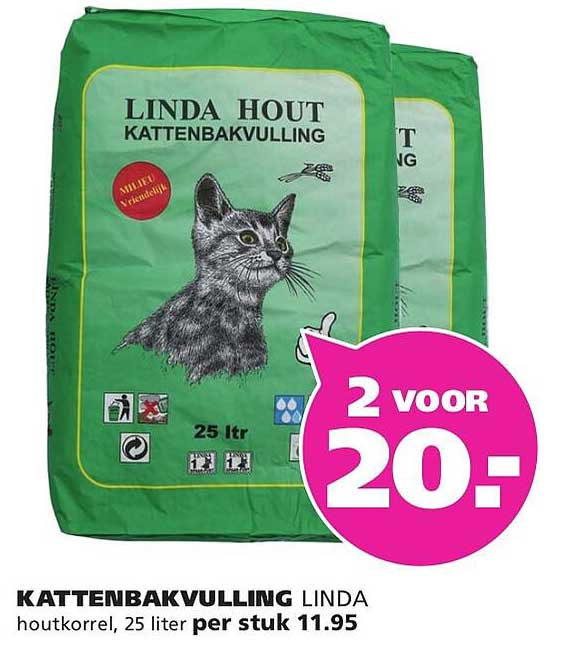 KATTENBAKVULLING LINDA houtkorrel, 25 liter per stuk 11.95
