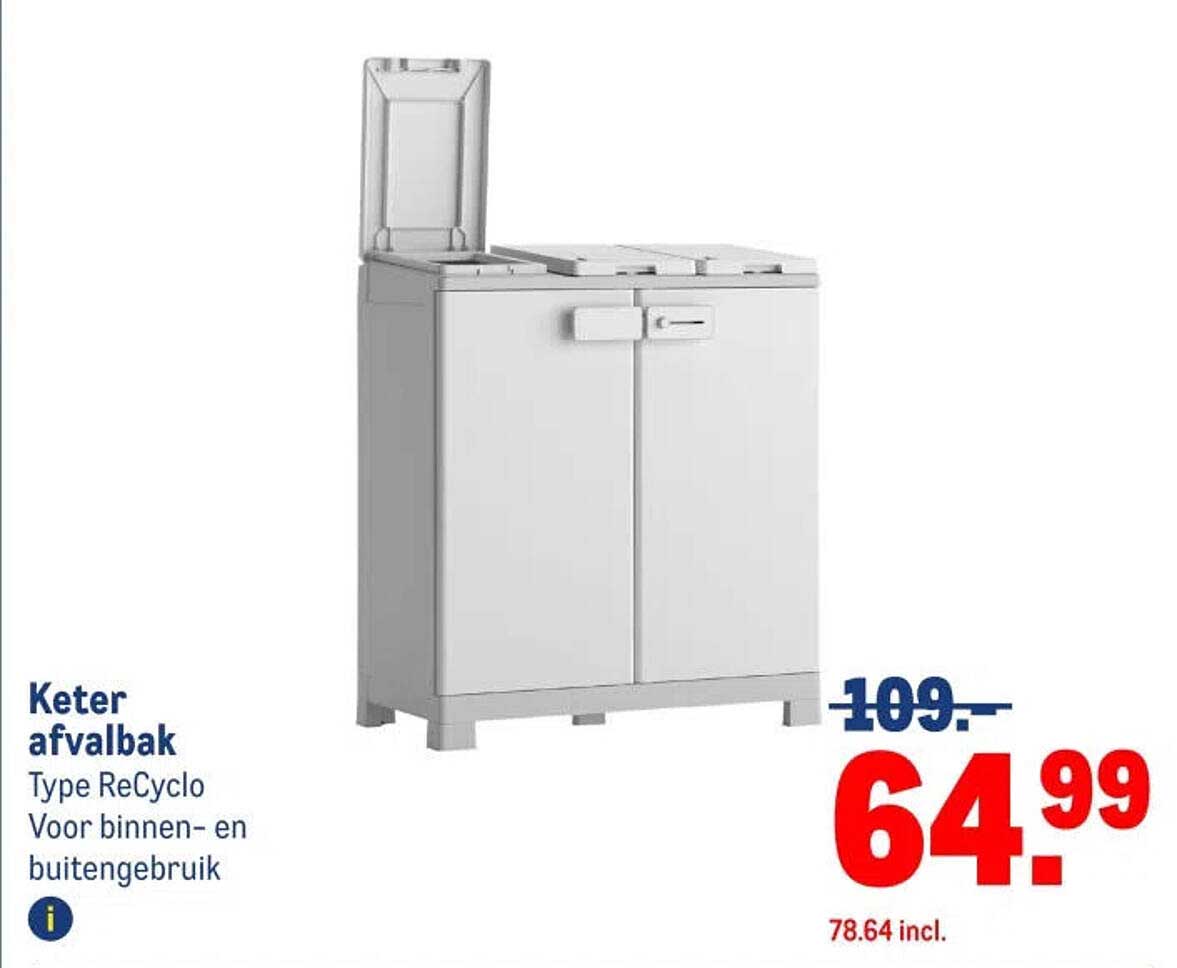 Keter afvalbak Type ReCiclo Voor binnen- en buitengebruik