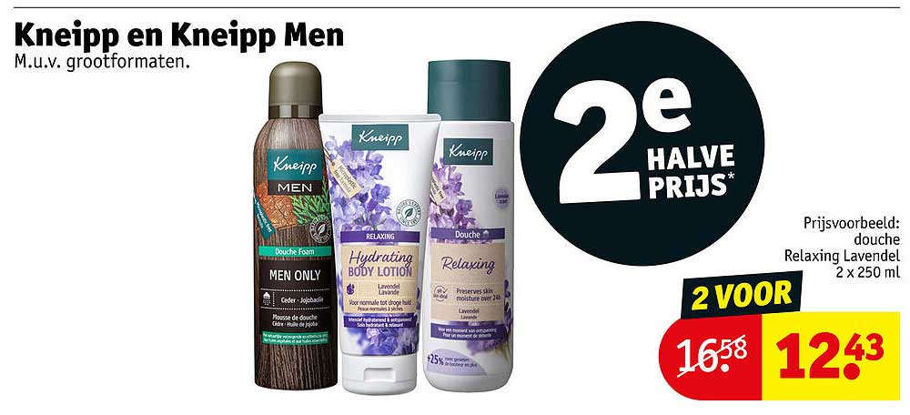 Kneipp en Kneipp Men M.u.v. grootformaten. 2e halve prijs