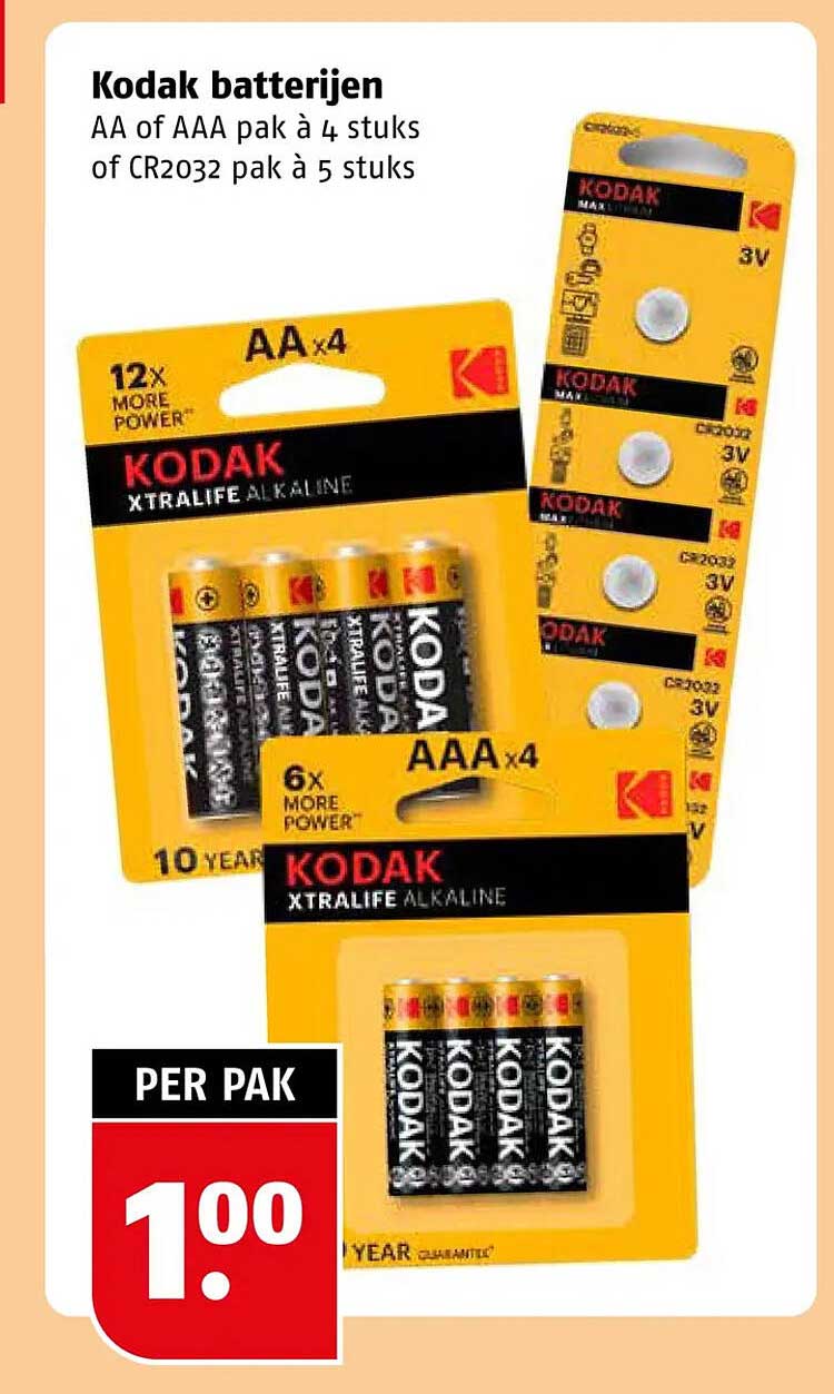 Kodak batterijen AA of AAA pak à 4 stuks of CR2032 pak à 5 stuks