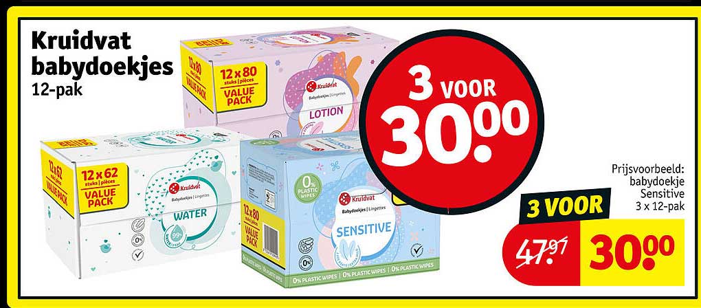 Kruidvat babydoekjes 12-pak 3 voor 30.00
