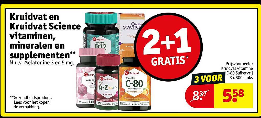 Kruidvat en Kruidvat Science vitaminen, mineralen en supplementen** 2+1 GRATIS*