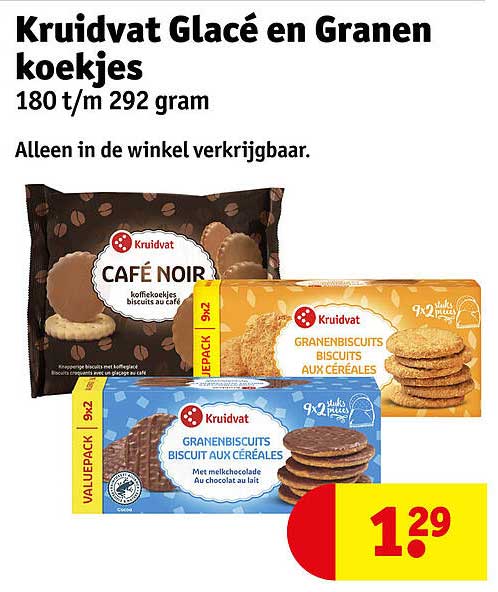 Kruidvat Glacé en Granen koekjes 180 t/m 292 gram