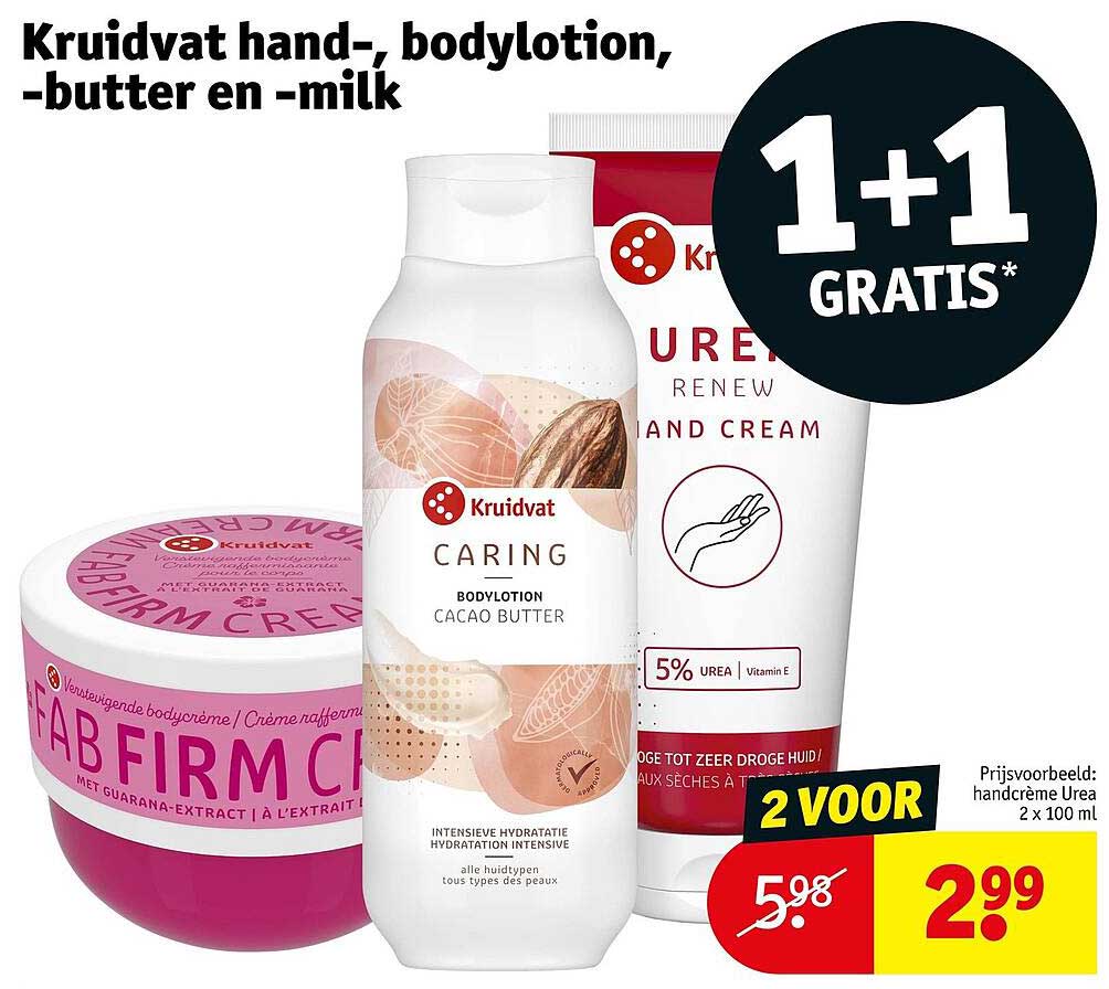 Kruidvat hand-, bodylotion, -butter en -milk 1+1 GRATIS*