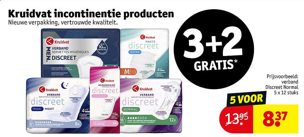Kruidvat incontinentie producten 3+2 gratis*
