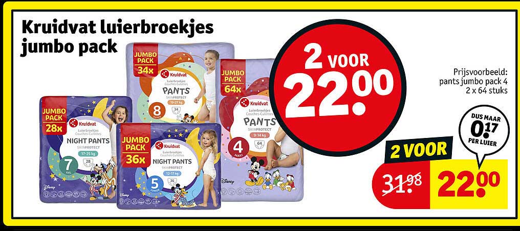 Kruidvat luiersbroekjes jumbo pack 2 voor 22.00