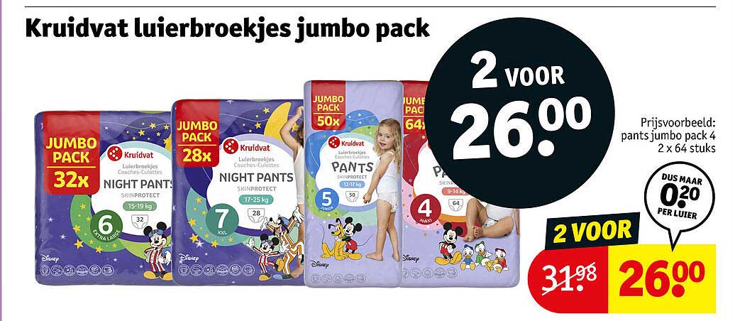 Kruidvat luiersbroekjes jumbo pack 2 voor 26.00