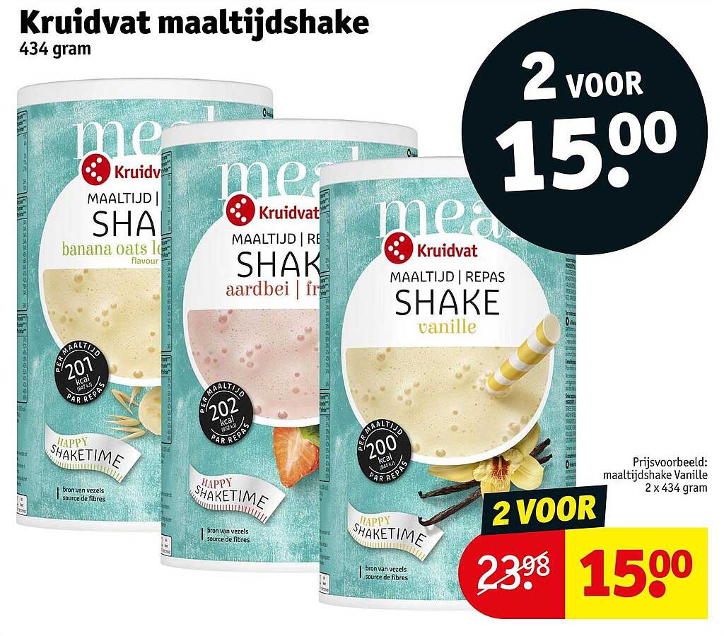 Kruidvat maaltijdshake 434 gram 2 voor 15.00