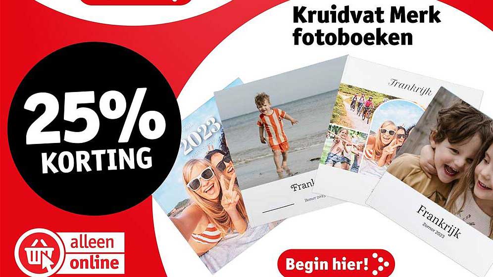 Kruidvat Merk fotoboeken 25% korting alleen online