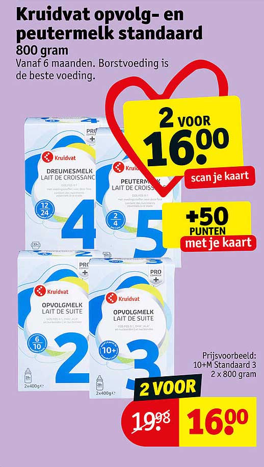 Kruidvat opvolg- en peutermelk standaard 800 gram 2 voor 16.00 scan je kaart +50 punten met je kaart