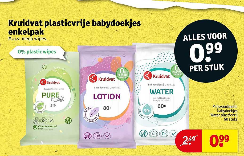 Kruidvat plasticvrije babydoekjes enkelpak