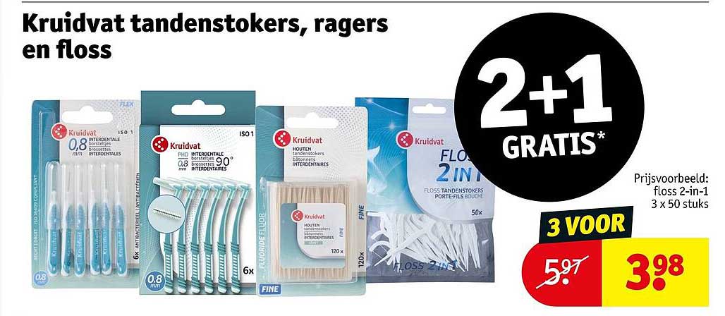 Kruidvat tandenstokers, ragers en floss 2+1 GRATIS*