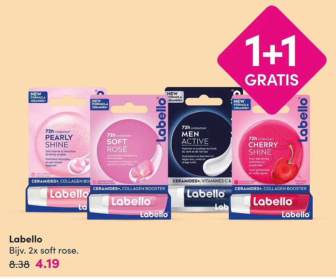 Labello Bijv. 2x soft rose. 1+1 GRATIS