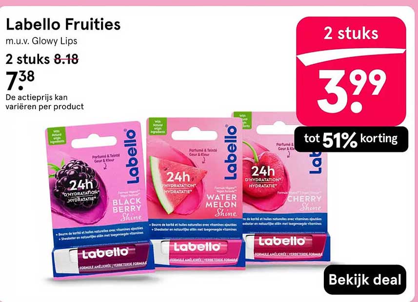 Labello Fruities m.u.v. Glowy Lips 2 stuks