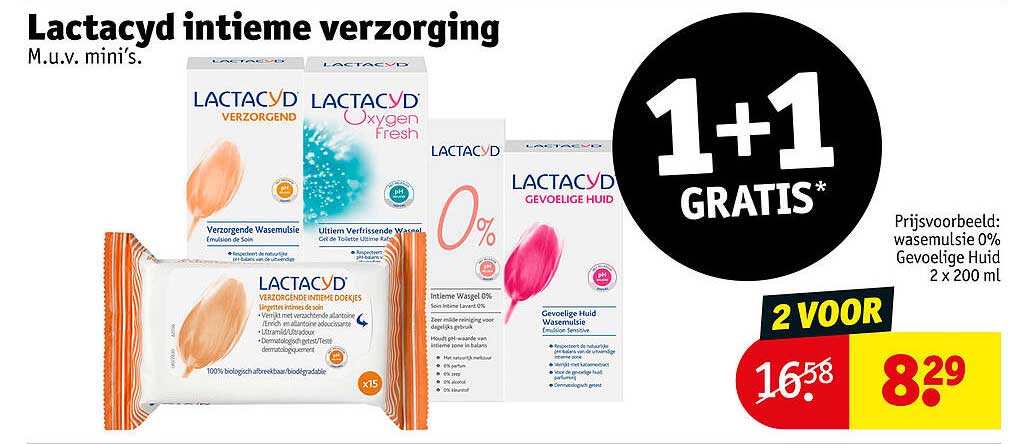 Lactacyd intieme verzorging M.u.v. mini's. 1+1 GRATIS*