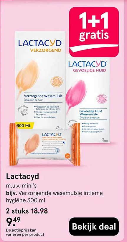 Lactacyd m.u.v. mini’s bijv. Verzorgende wasemulsie intieme hygiëne 300 ml 1+1 gratis
