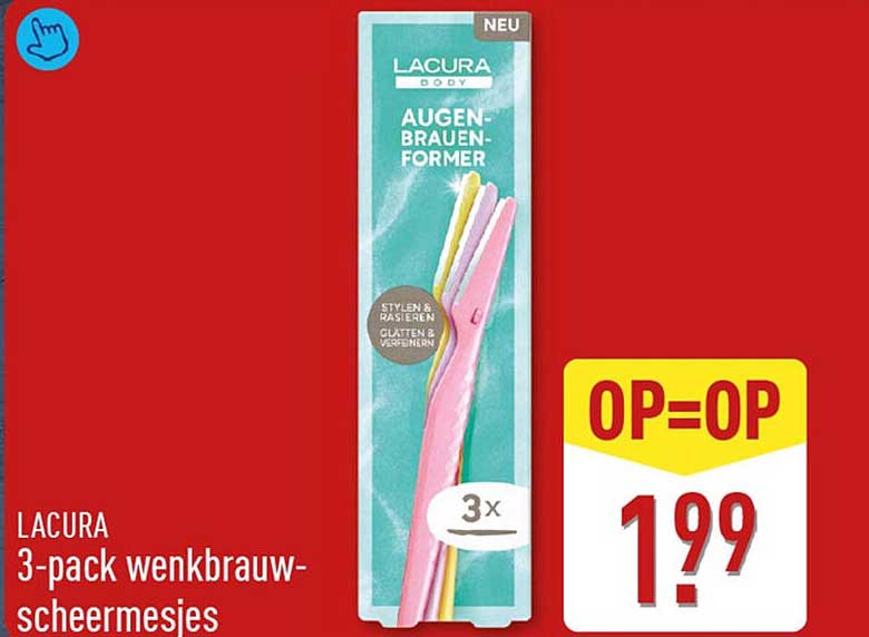 LACURA 3-pack wenkbrauw-scheermesjes OP=OP