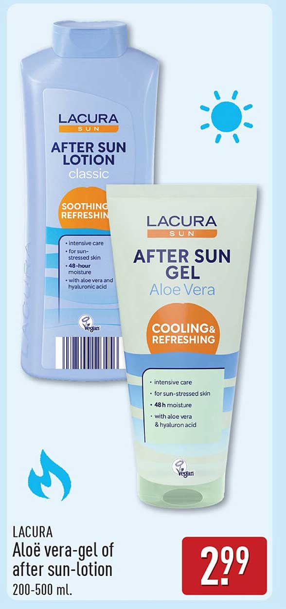 LACURA Aloë vera-gel of after sun-lotion 200-500 ml.
