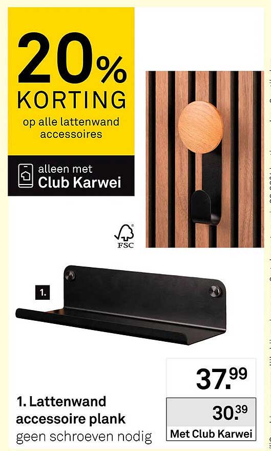 Lattenwand accessoire plank geen schroeven nodig