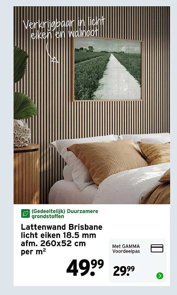 Lattenwand Brisbane licht eiken 18.5 mm afm. 260x52 cm per m²
