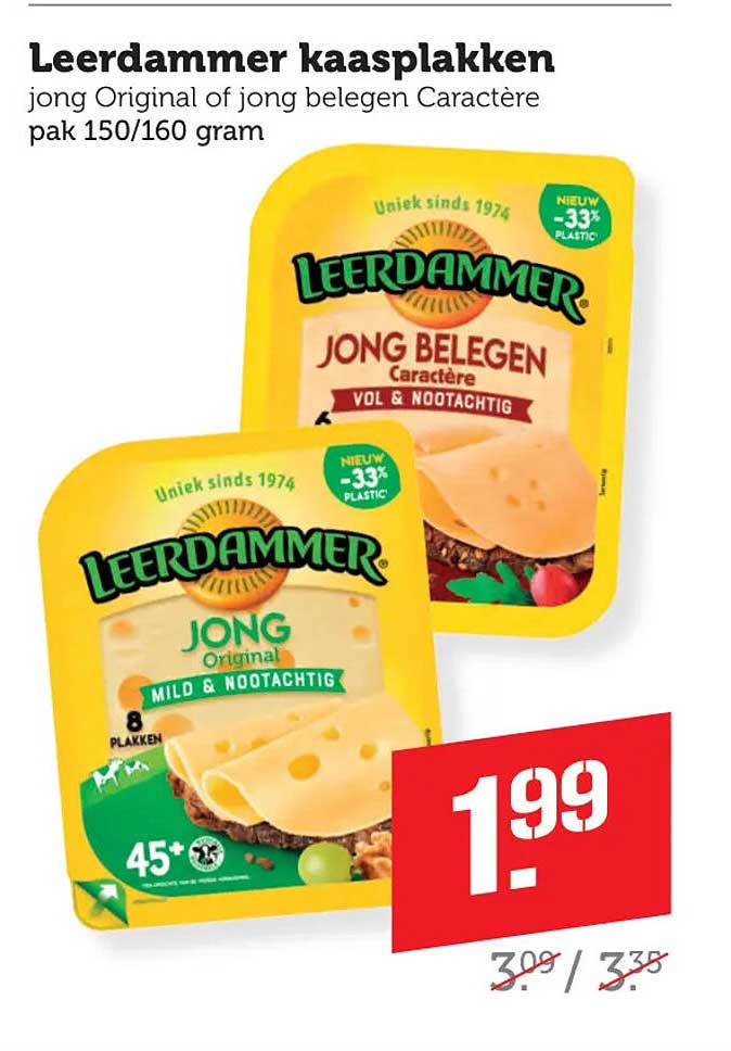 Leerdammer kaasplakken jong Original of jong belegen Caractère pak 150/160 gram