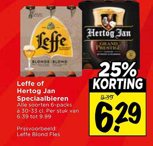 Leffe of Hertog Jan Speciaalbieren Alle soorten 6-packs 25% KORTING