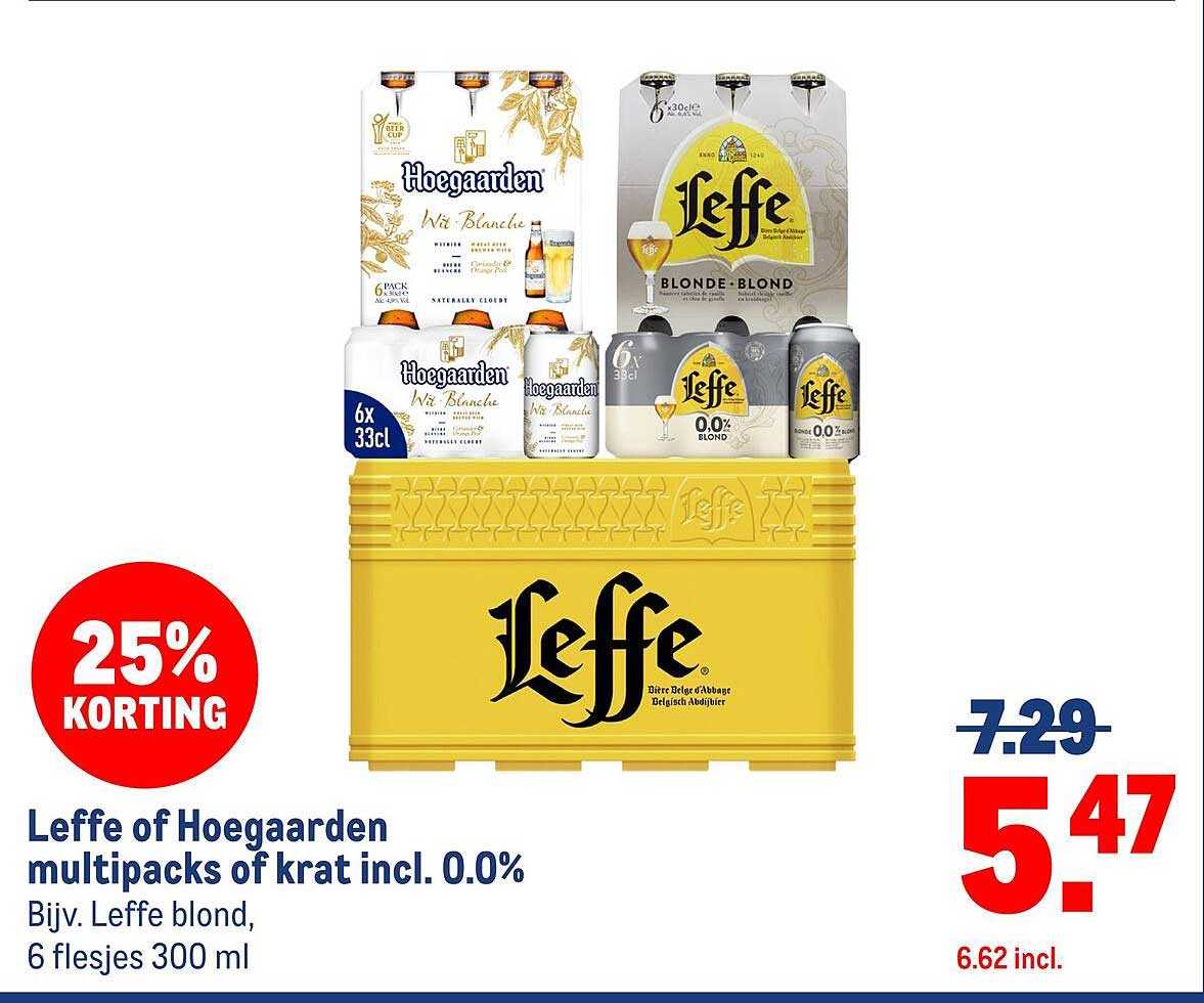 Leffe of Hoegaarden multipacks of krat incl. 0.0% 25% KORTING