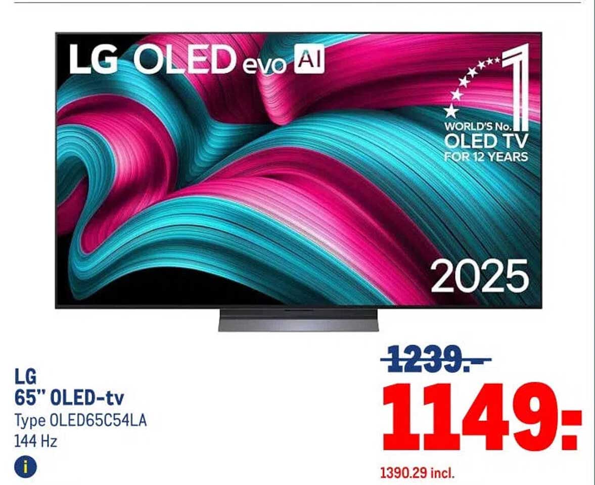 LG 65" OLED-tv Type OLED65C54LA 144 Hz