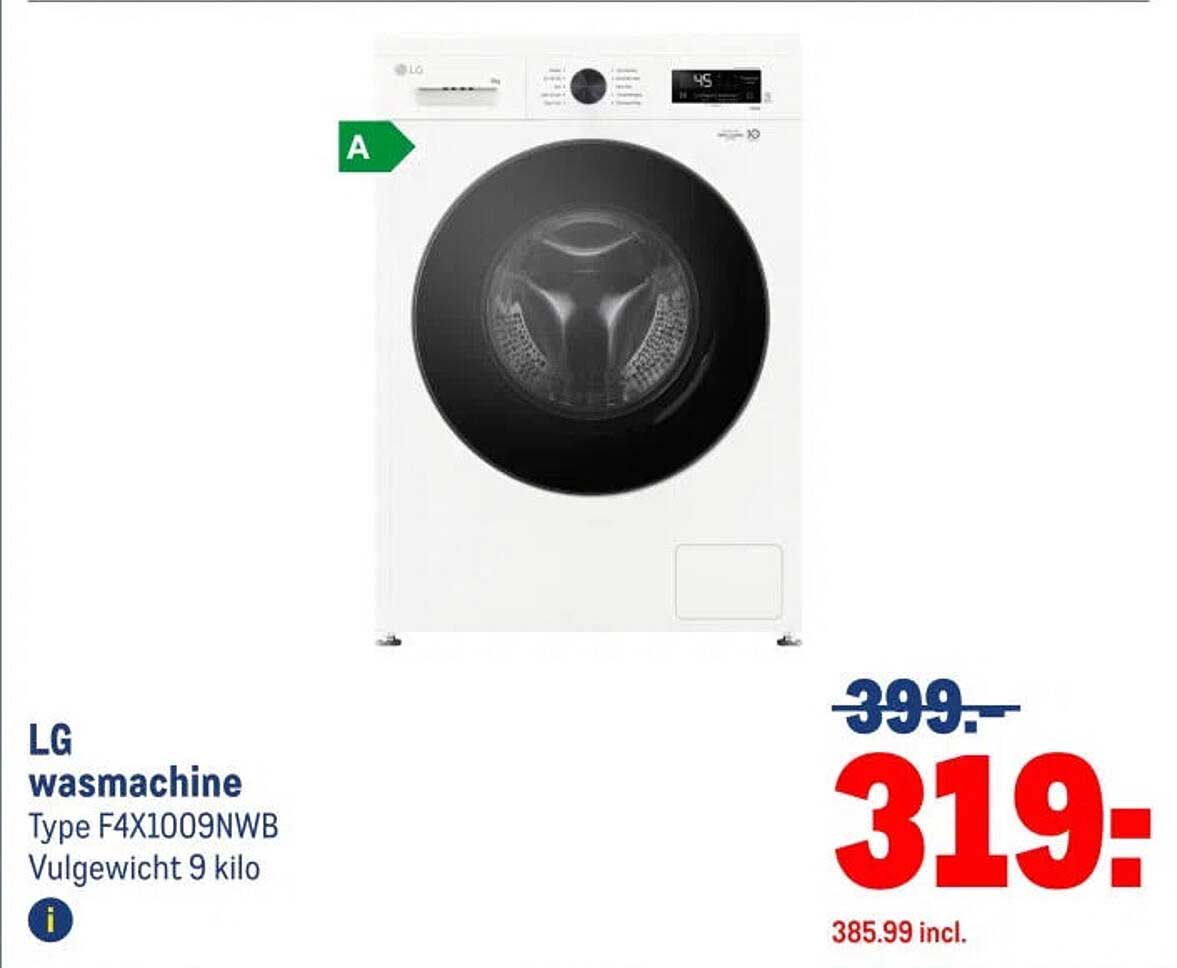 Lg wasmachine Type F4X1009NWB Vulgewicht 9 kilo