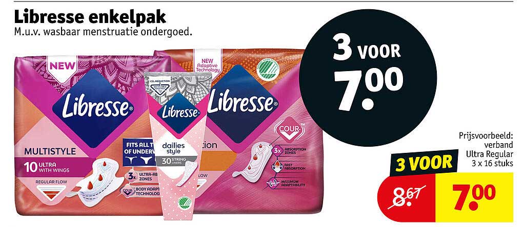 Libresse enkelpak M.u.v. wasbaar menstruatie ondergoed. 3 voor 7.00