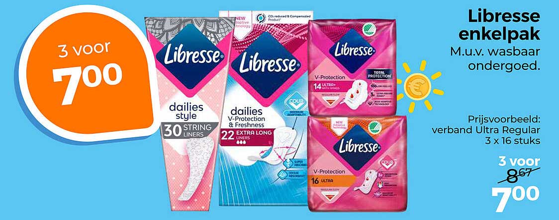 Libresse enkelpak M.u.v. wasbaar ondergoed. 3 voor 7,00