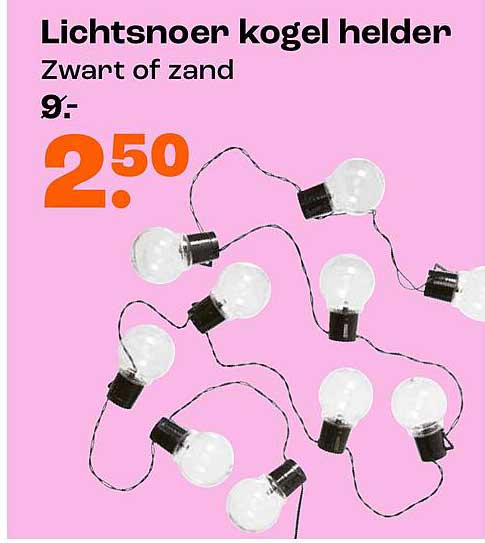 Lichtsnoer kogel helder Zwart of zand