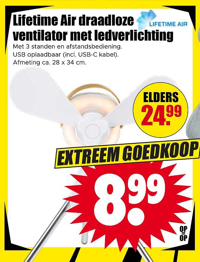 Lifetime Air draadloze ventilator met ledverlichting